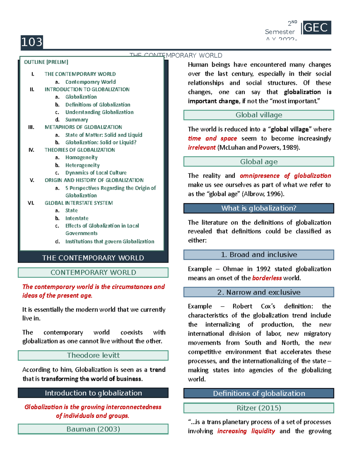 GEC-103: Notes on Globalization and the Contemporary World - Studocu