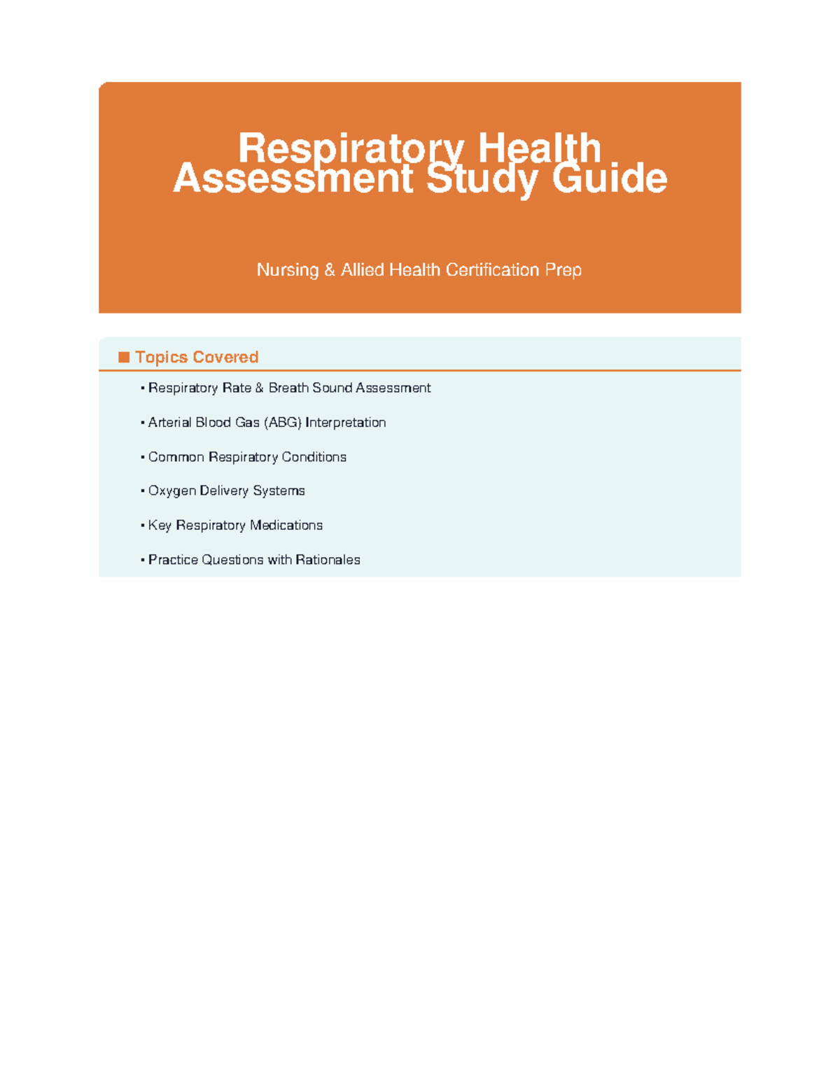 03 Respiratory Health Assessment Study Guide for Nursing Certification ...
