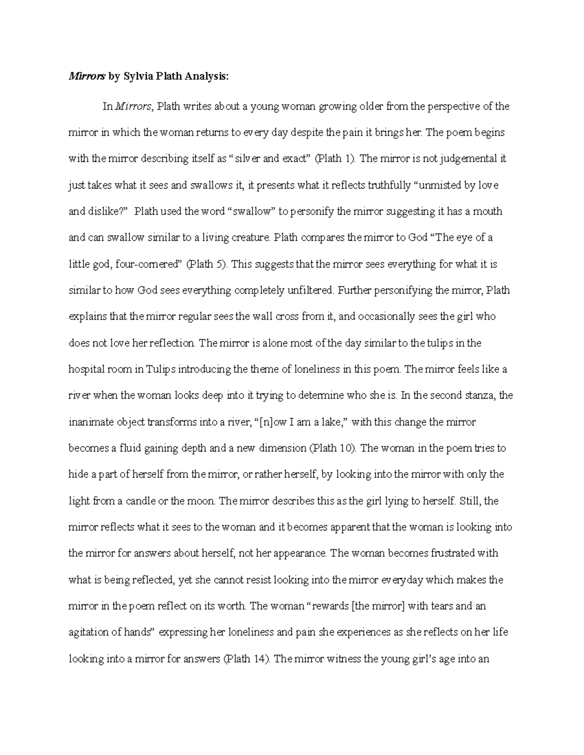 Mirrors by Sylvia Plath: Overview & In-Depth Analysis - Studocu