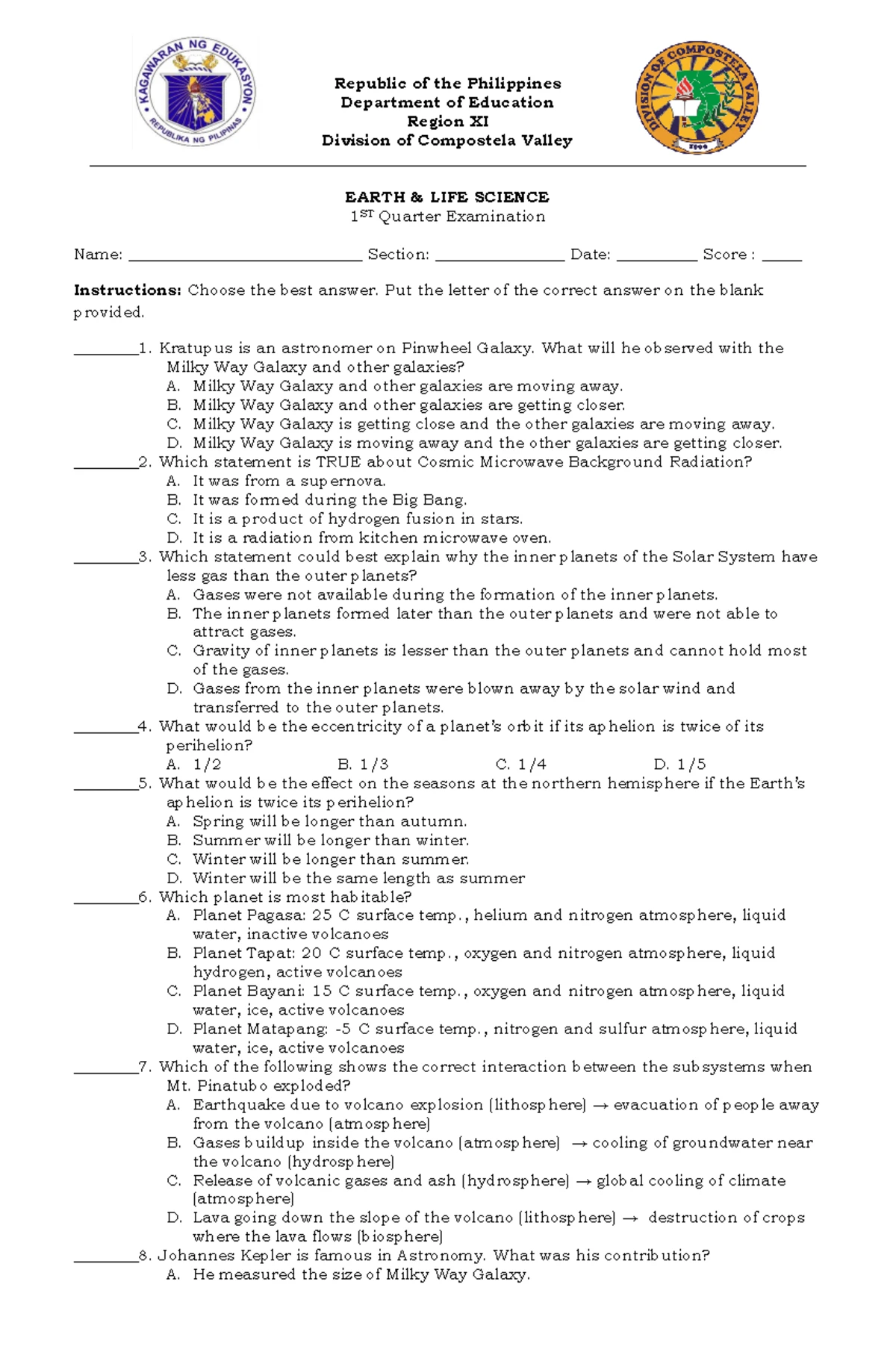 Earth and Life Science Answer Key - SHS- Grade 12 - EARTH AND LIFE ...