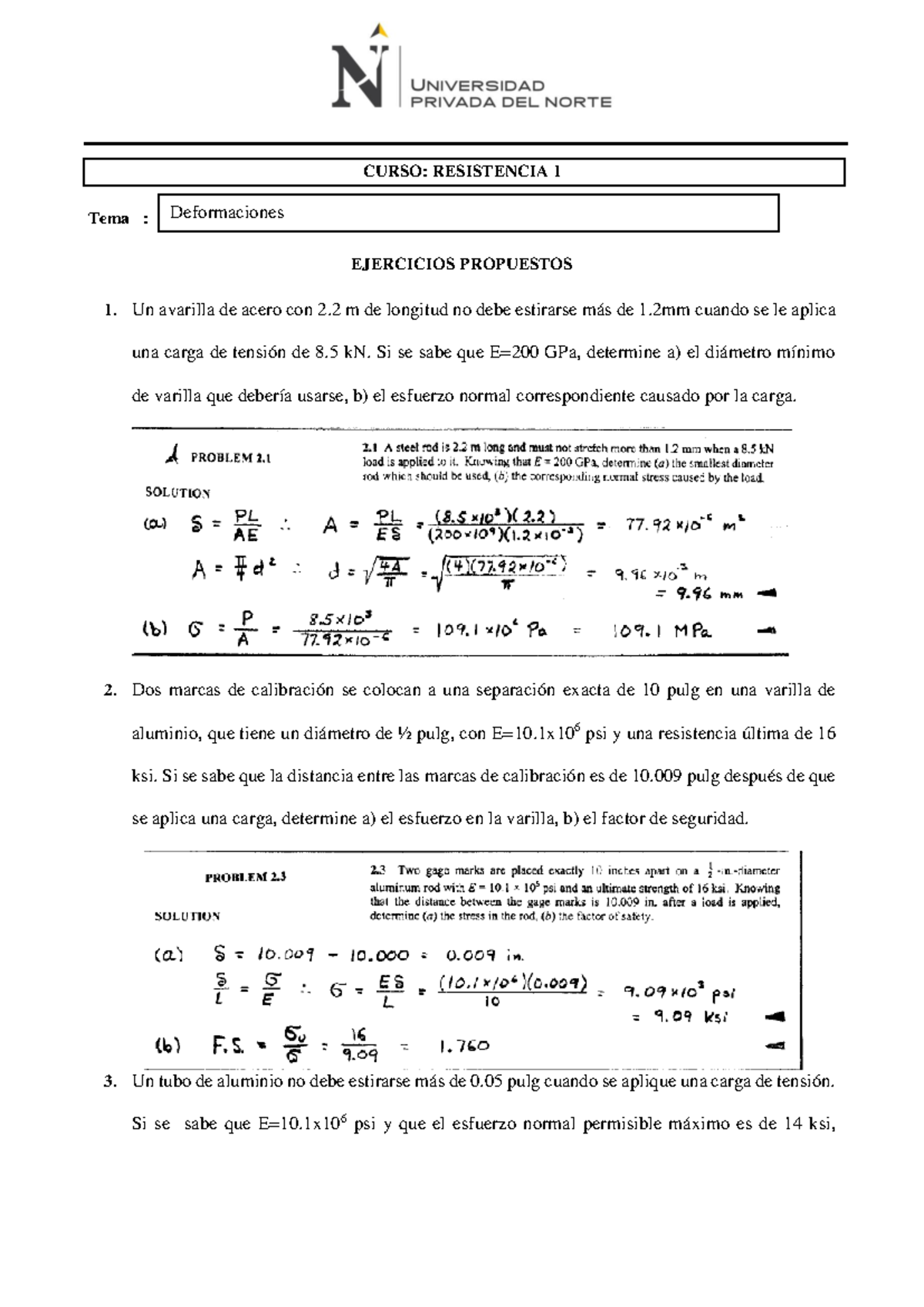 Ejercicios Propuestos - RESISTENCIA 1 - Estructuras y Deformaciones - Document Preview