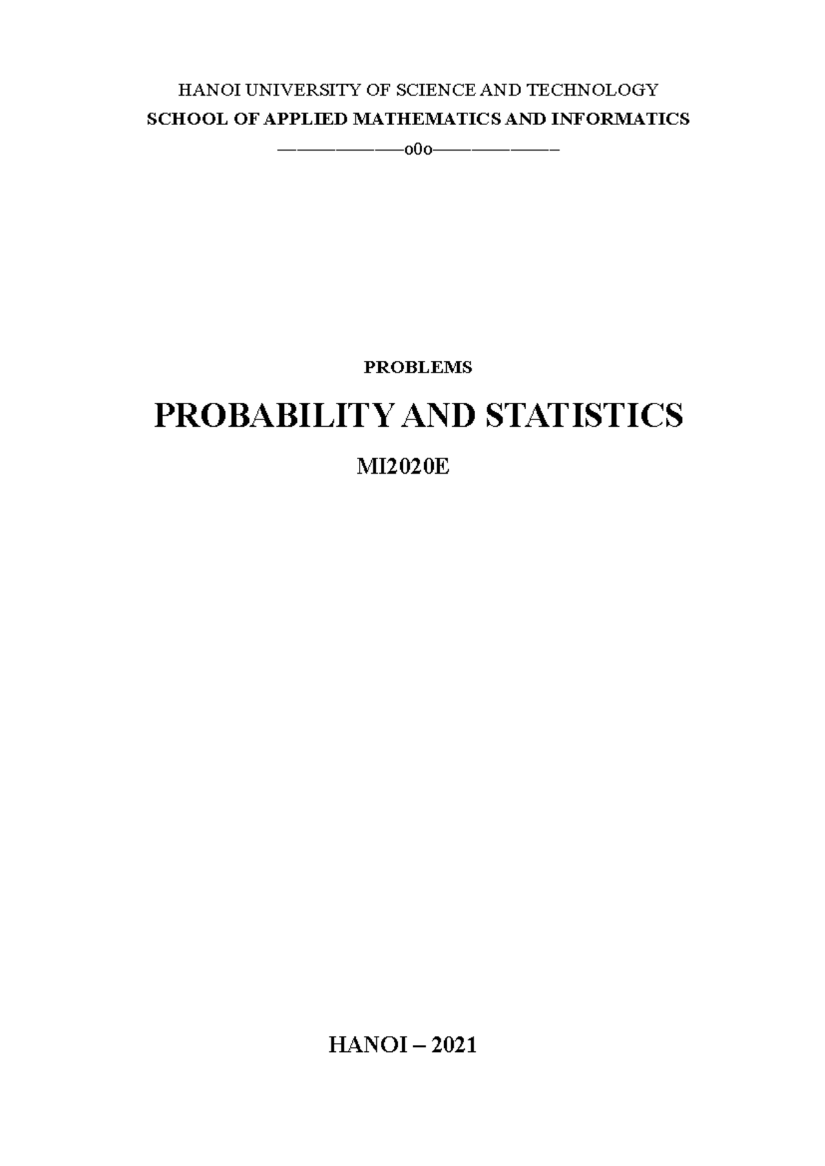 Problems of Probability AND Statistics - HANOI UNIVERSITY OF SCIENCE ...