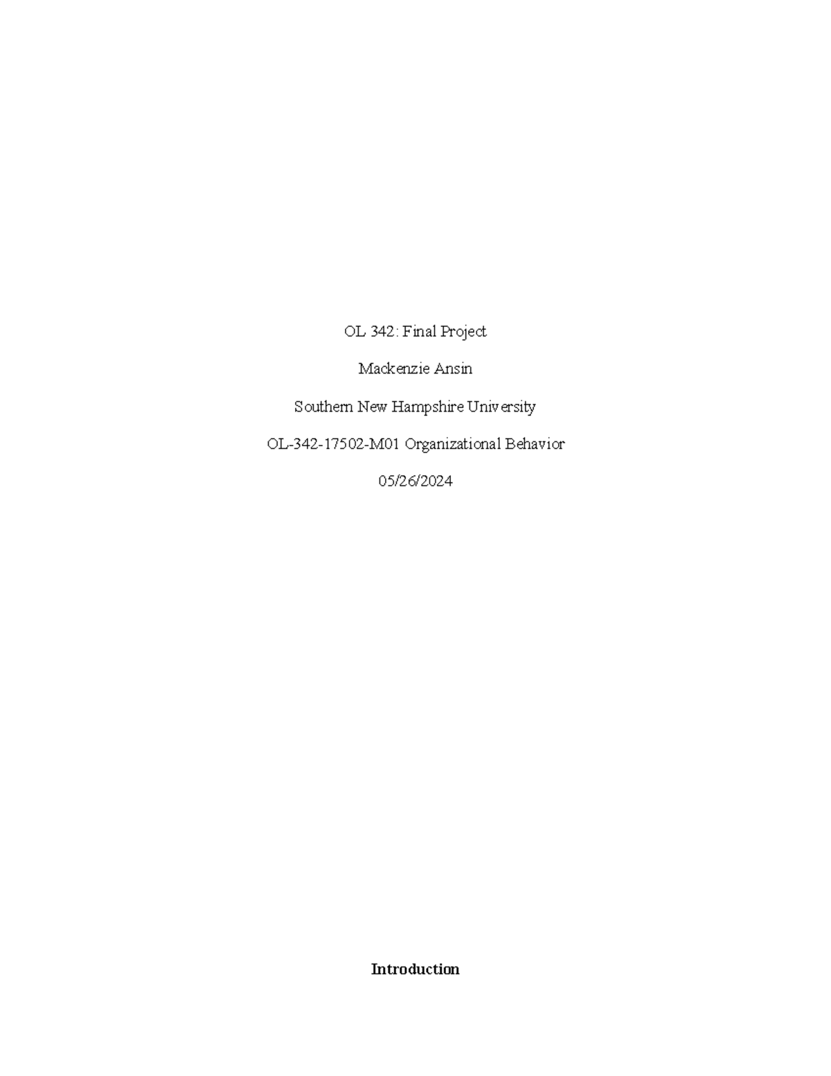 OL 342 Final Project - Please review the document for further ...