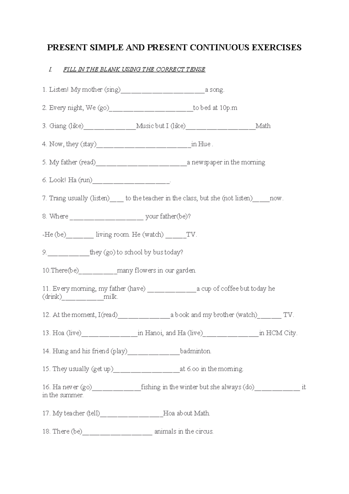 Present Simple & Continuous Tense Exercises (English 101) - Studocu