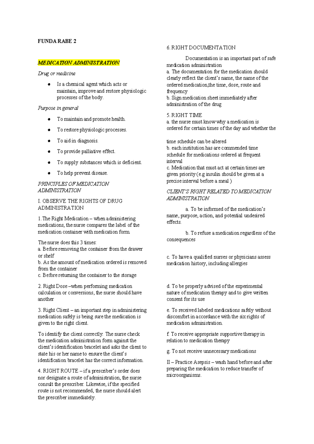 Funda RABE 2 - Nursing Review on Medication Administration and ...