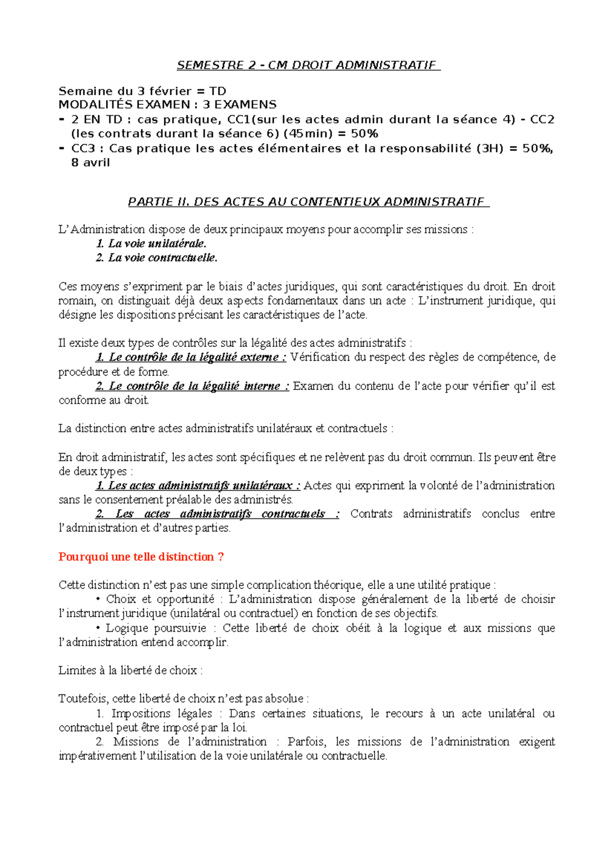 CM Droit Administratif II - Modalités des Examens et Actes ...