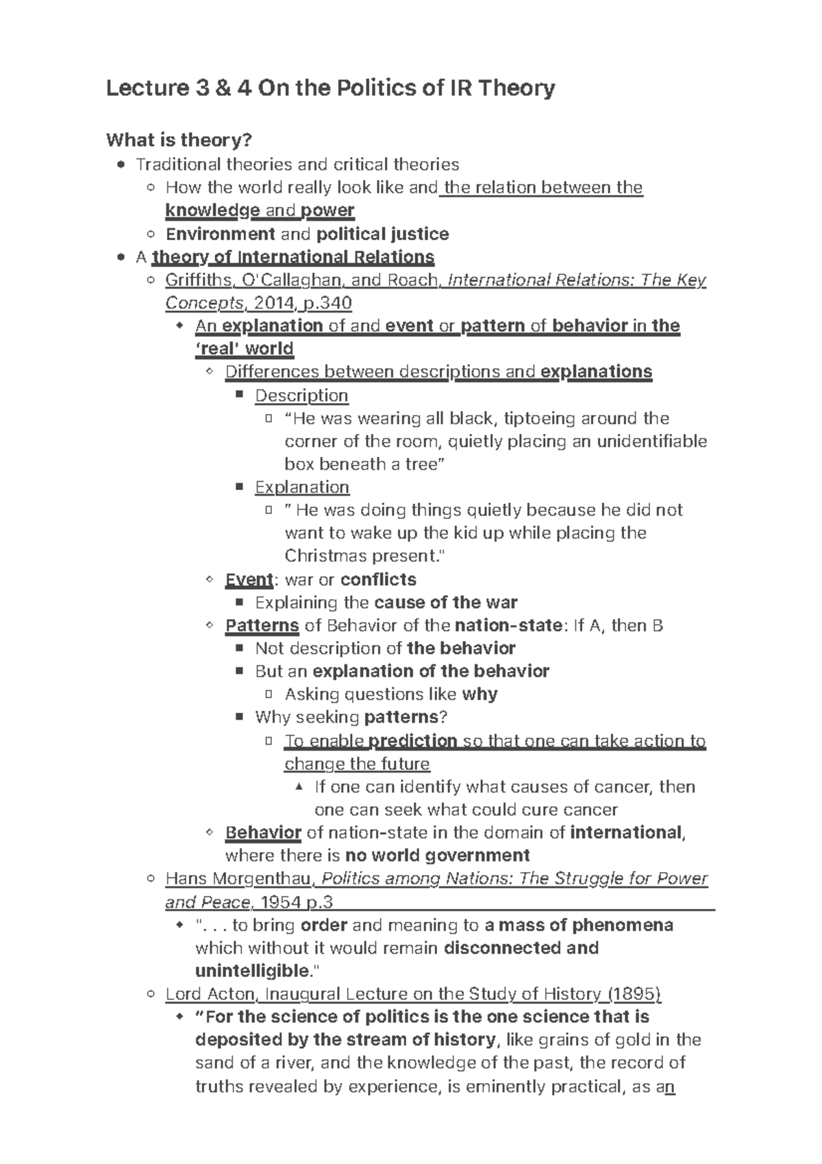 Lecture 3 & 4: Key Concepts in the Politics of IR Theory - Studeersnel
