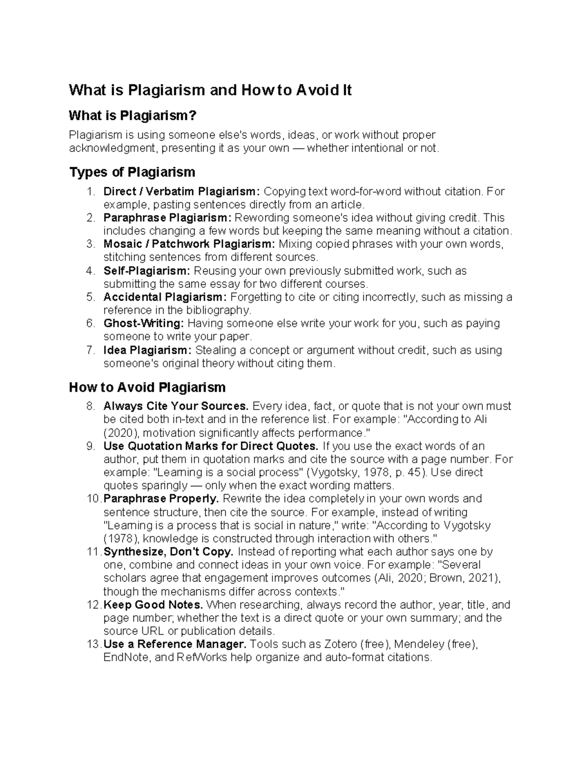 Plagiarism: Understanding Types and Avoidance Strategies - Studocu