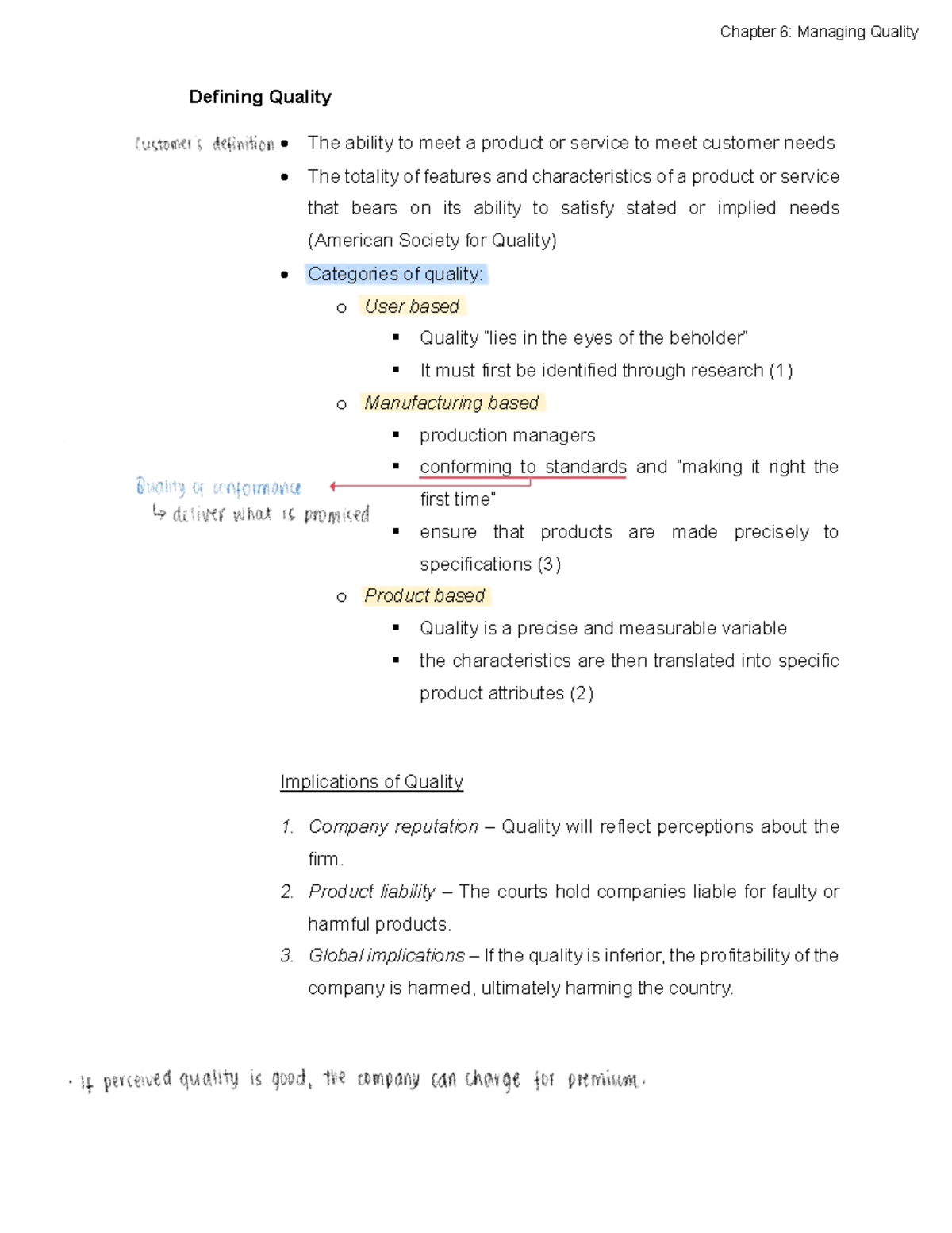 Module 2 - Chapter 6: Managing Quality and Its Implications - Studocu