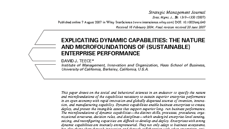 Explicating Dynamic Capabilities for Sustainable Enterprise Performance ...