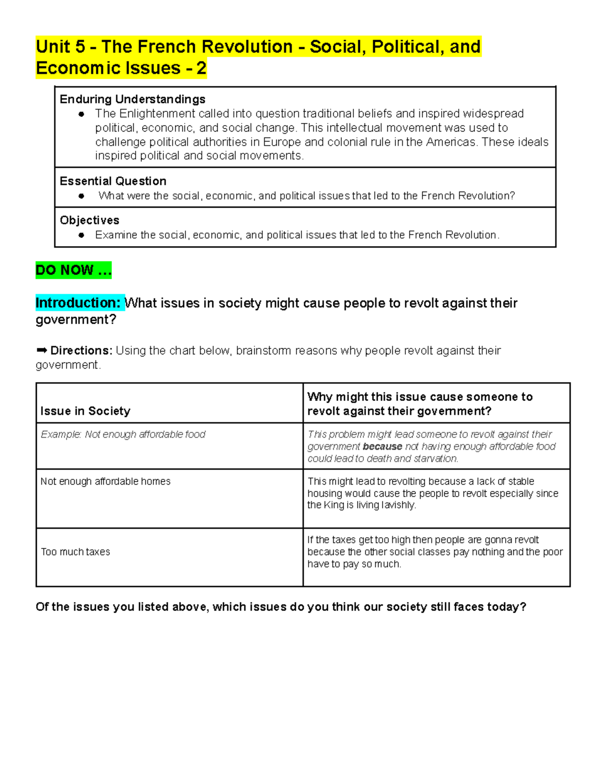 FR Social, Economic, and Political Issues of the French Revolution ...