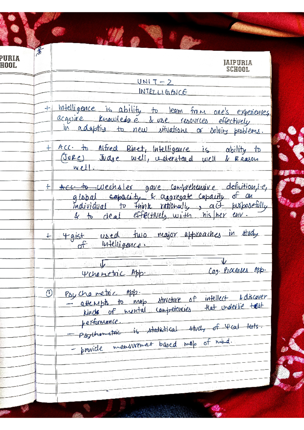 NM notes, intelligence unit - Psychology hons. - Studocu