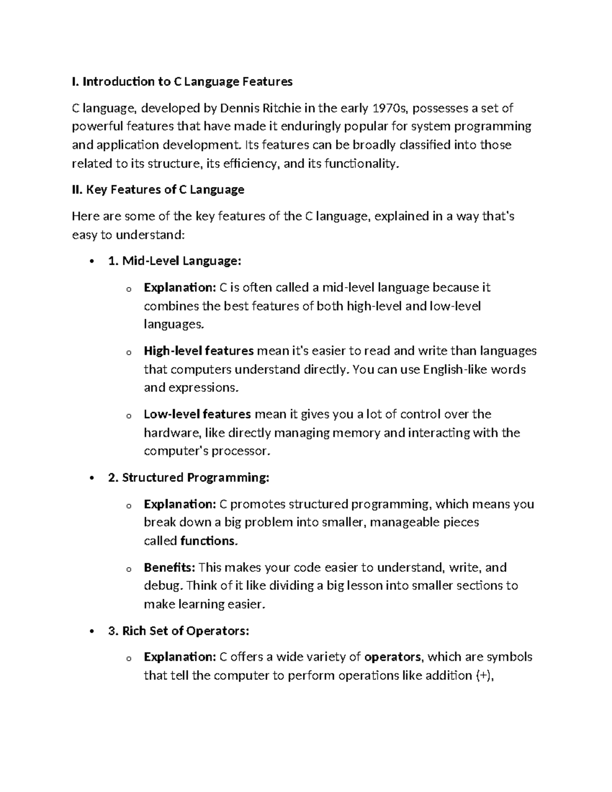 C Language Note - I. Introduction to C Language Features C language ...