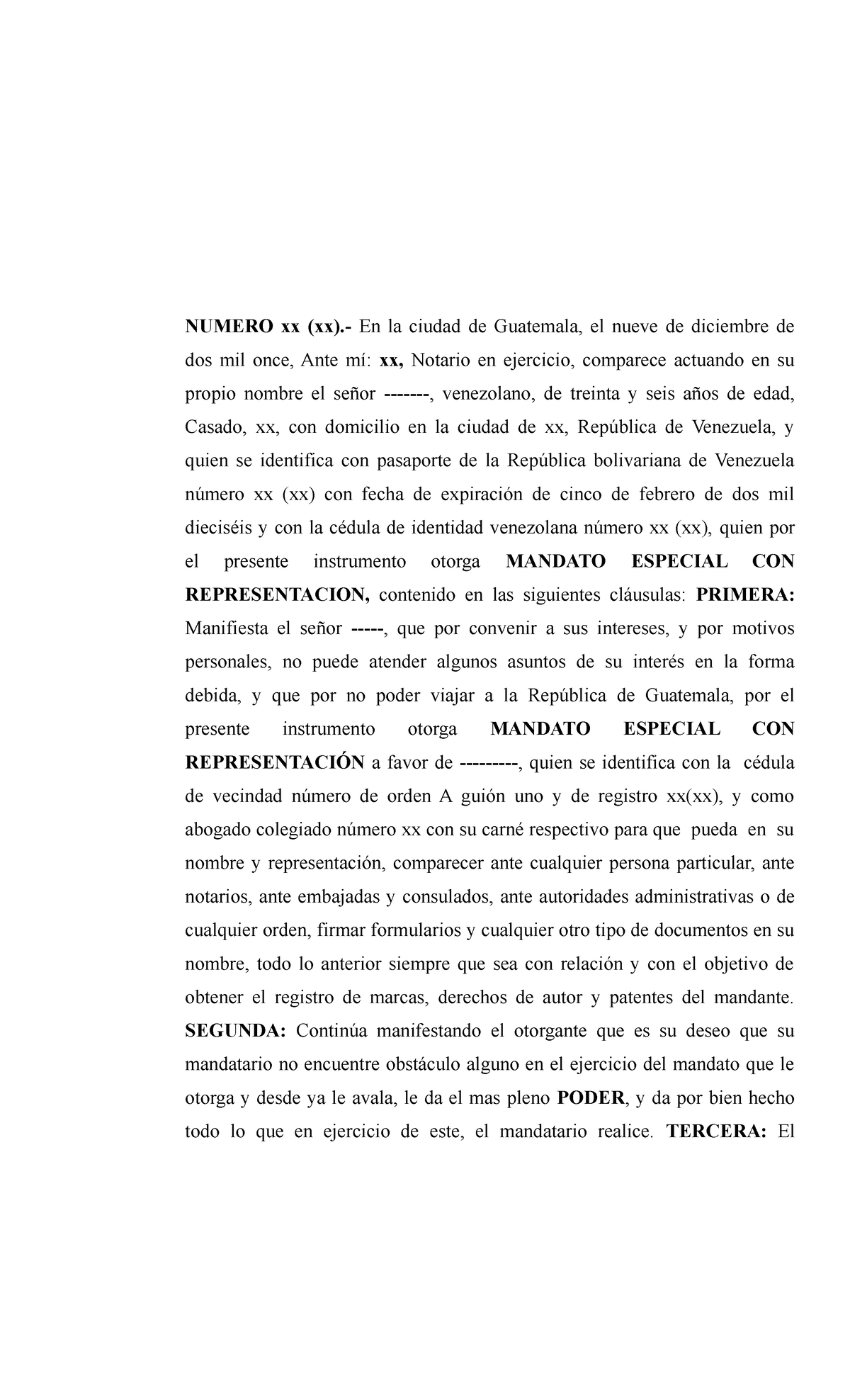 Mandato Especial con Representación para Registro de Marcas y Derechos ...