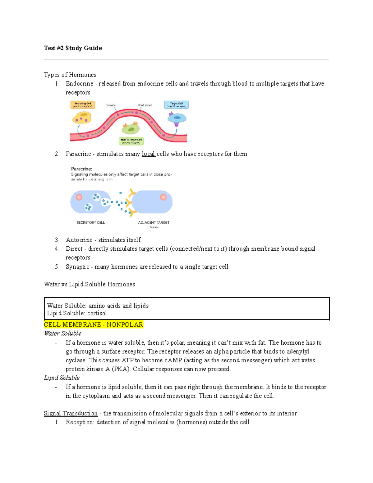 Biology Test #2 Study Guide: Hormones & Endocrine System - Studocu