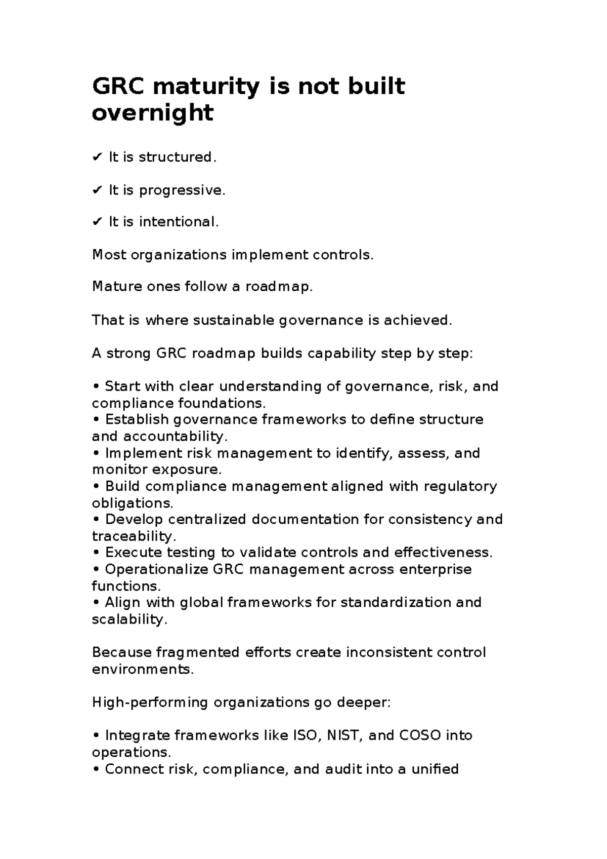 GRC Maturity Roadmap: Building Sustainable Governance and Compliance ...