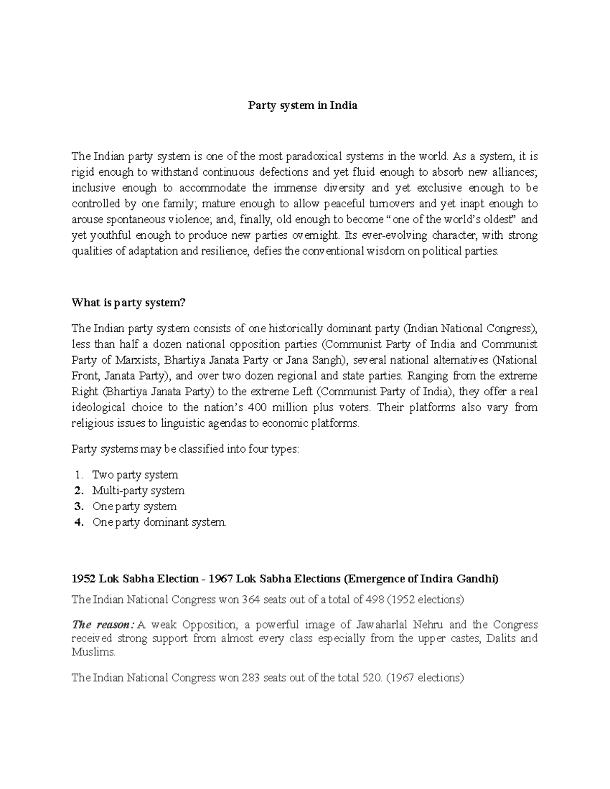 Part system assignment - Party system in India The Indian party system ...