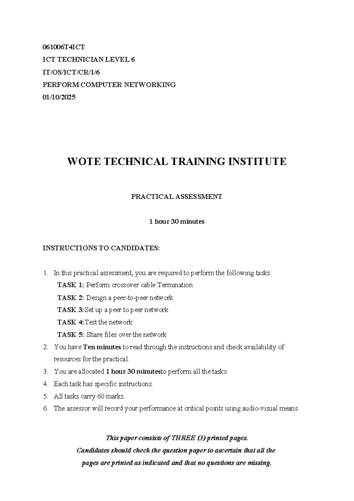 061006T4ICT Practical Assessment: Computer Networking Tasks - Studocu