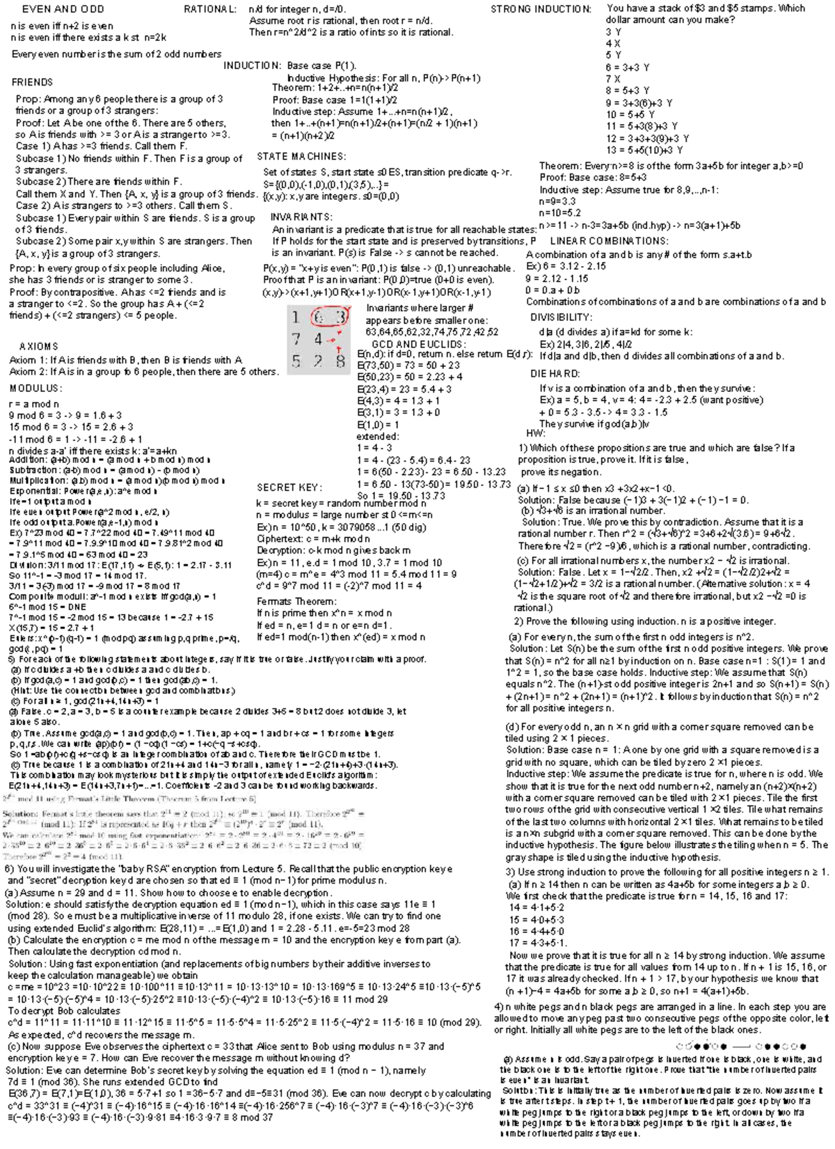 Discrete Structures Cheat Sheet (CS101) - Key Theorems & Proofs - Document Preview