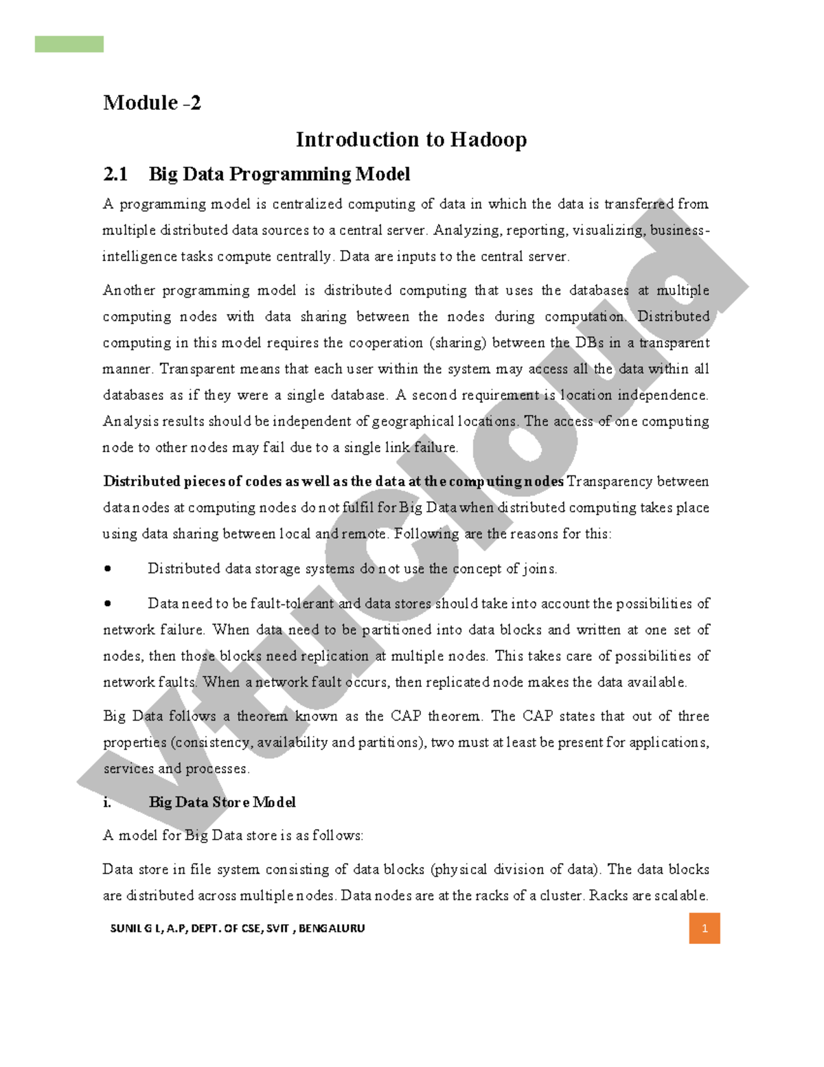 Module-2: Big Data Analytics - Hadoop Ecosystem Overview - Studocu