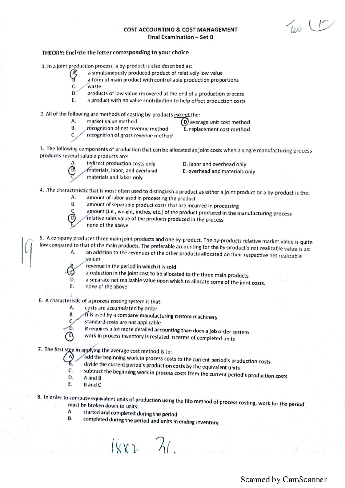 Final EXAM - Hskwjsbsbs - (10 COST ACCOUNTING COST MANAGEMENT Final ...