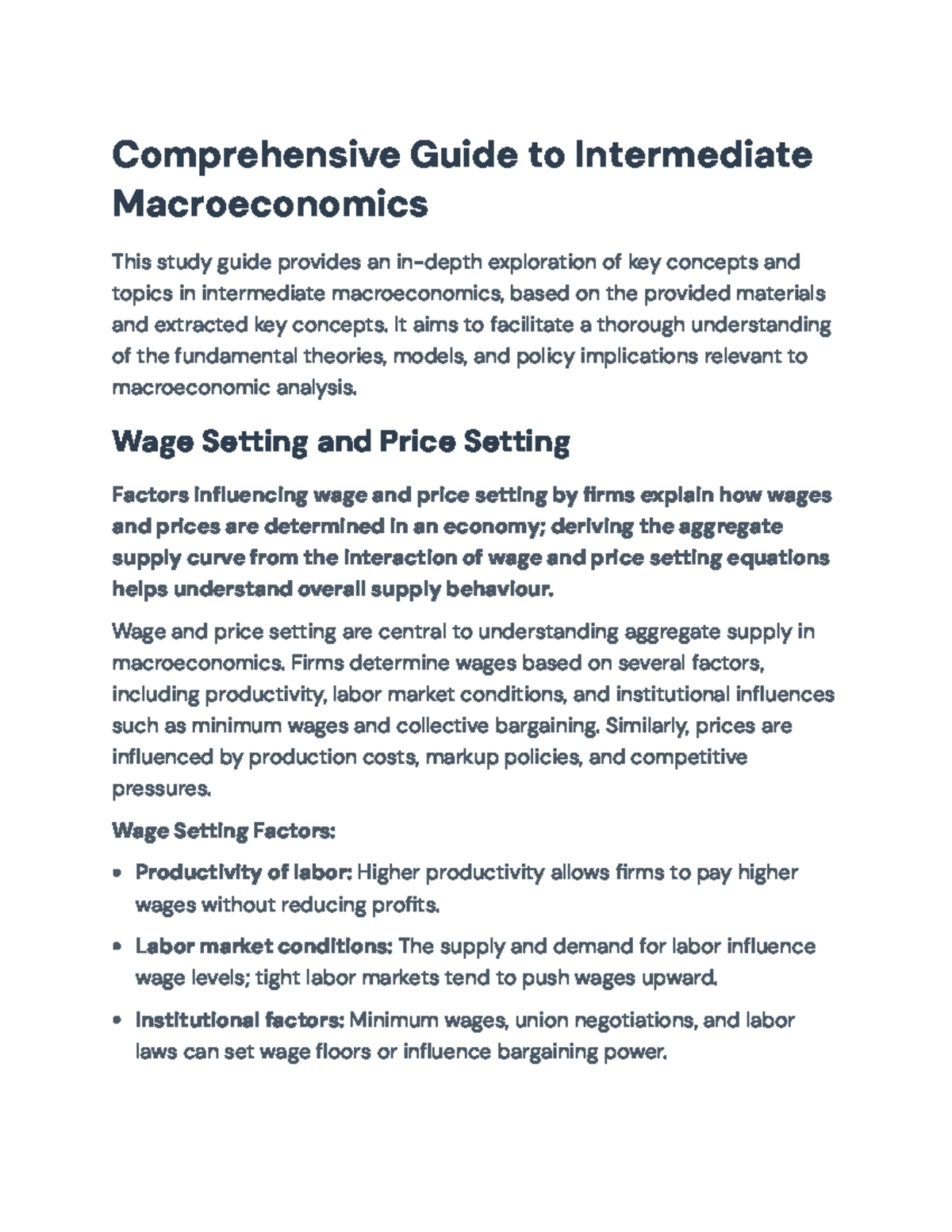 Comprehensive Study Guide for Intermediate Macroeconomics (IM 101 ...