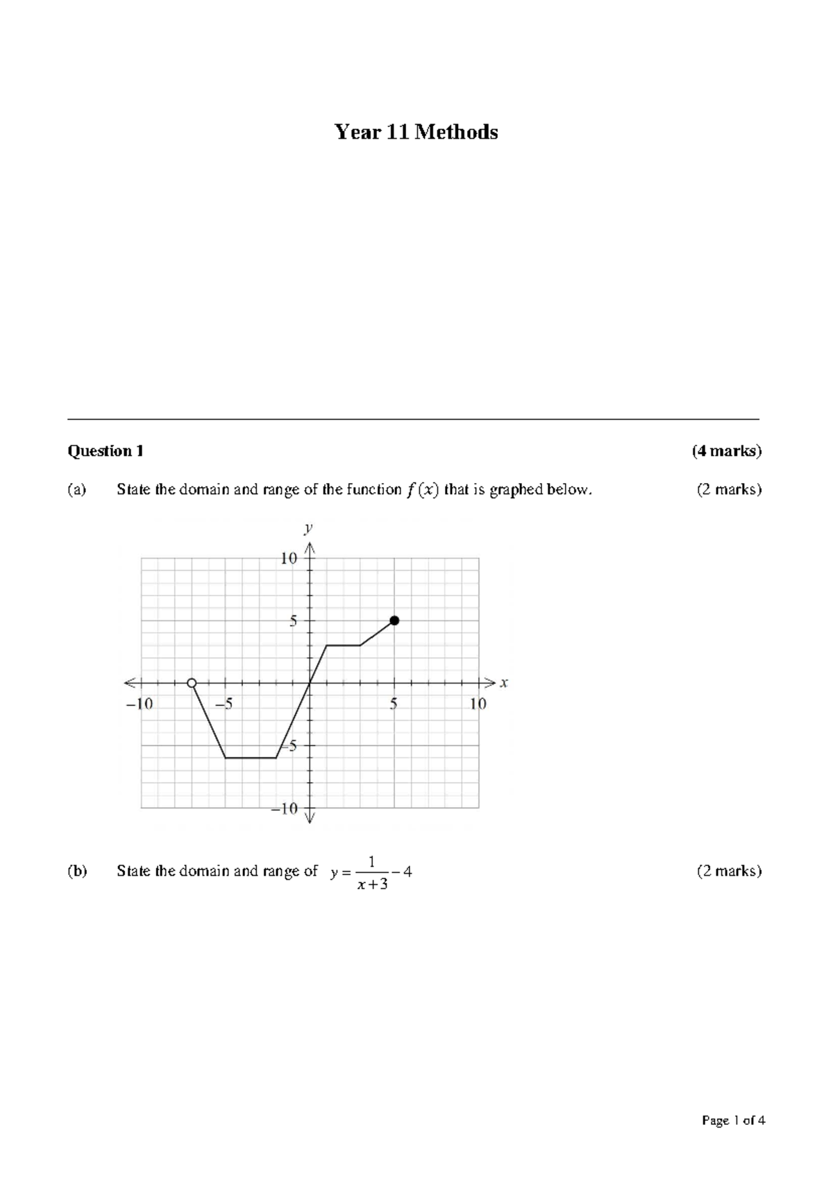 Year 11 Methods Test 1 2023 Revision Past Paper - Calculator Free - Studocu