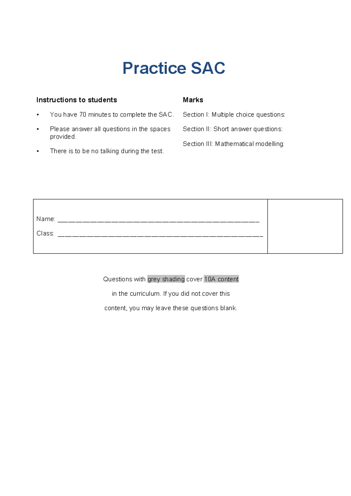 Practice SAC - please help me :0 - Practice SAC Instructions to ...
