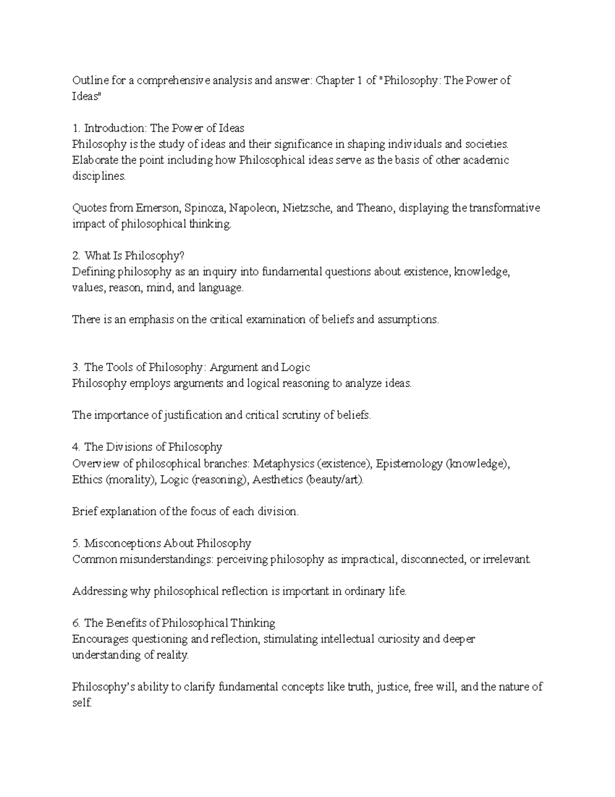 PHIL 101: Outline for Comprehensive Analysis of Philosophy Concepts ...