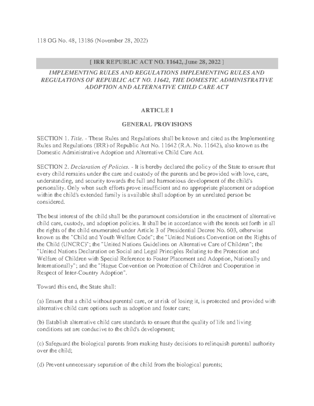 RA 11642: Implementing Rules and Regulations of Domestic Adoption Act ...