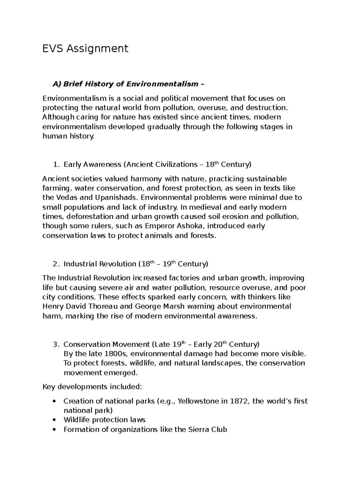 EVS Assignment: A Brief History of Environmentalism and Air Pollution ...