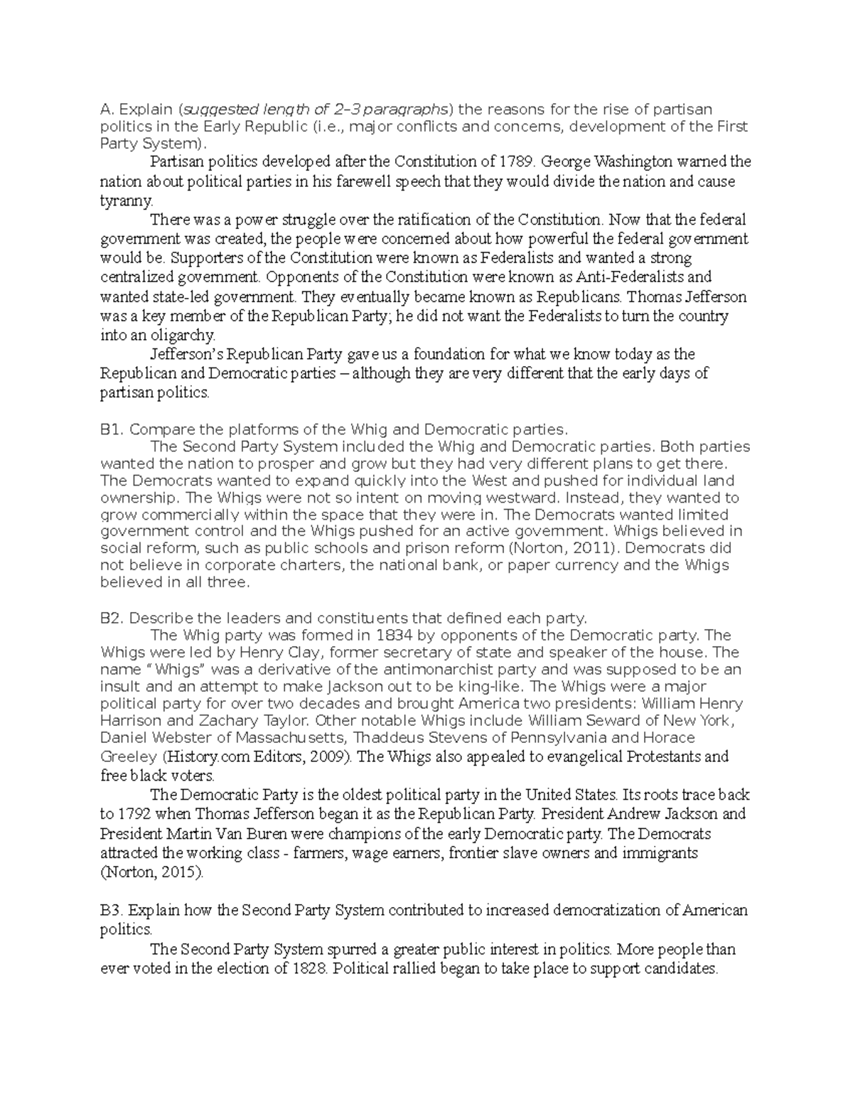 BVM2 — Survey of U.S. History Task 2: Partisan Politics & Civil War ...