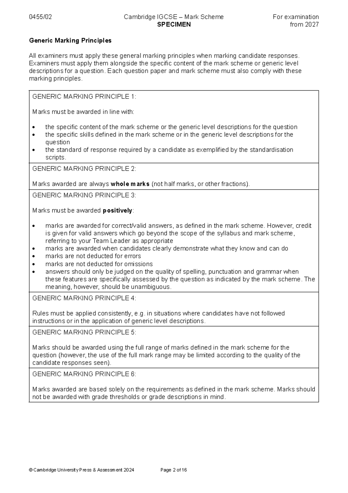 Cambridge IGCSE 0455 Economics Specimen Mark Scheme for 2027 - Studocu