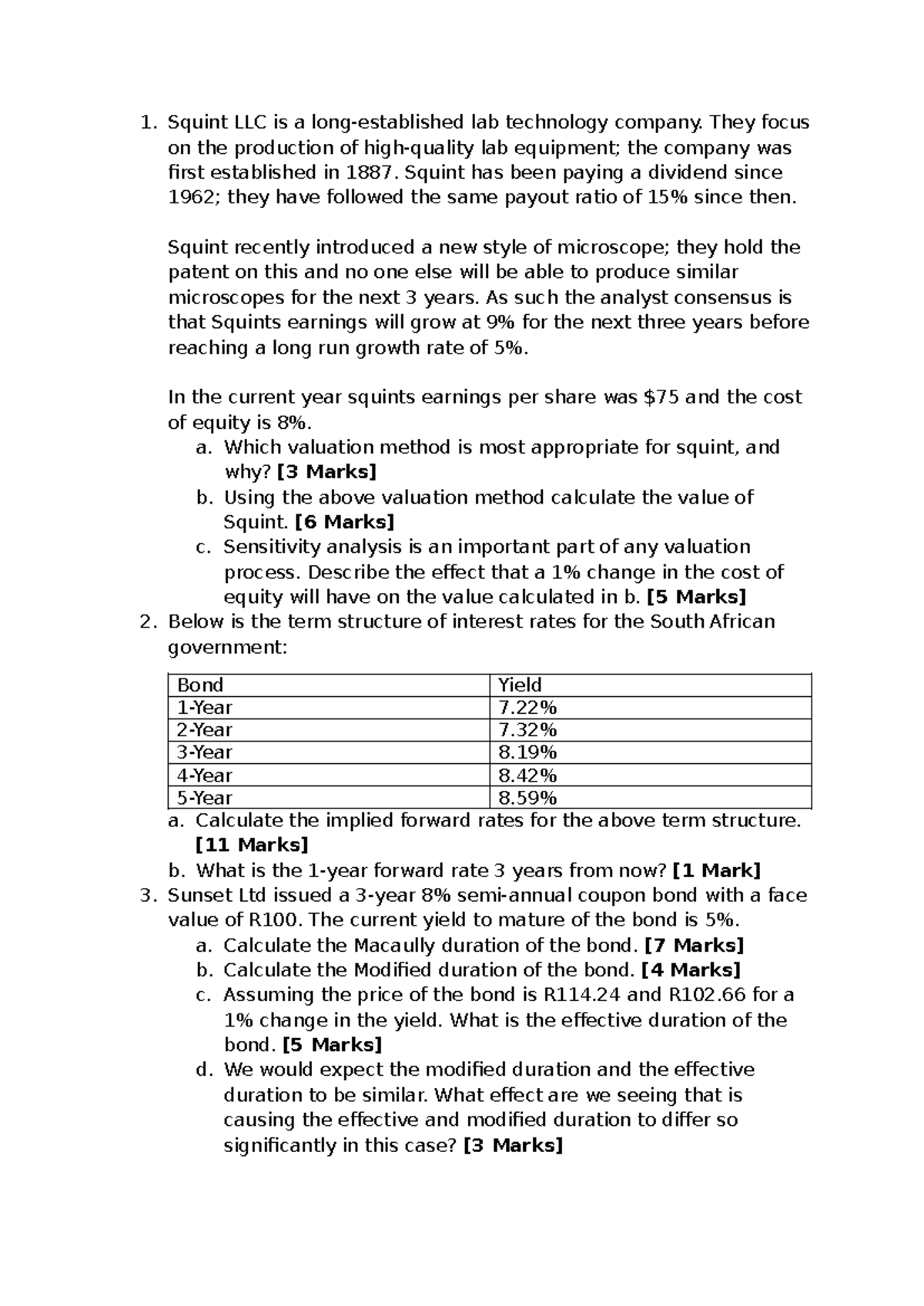 Test 1 Bootcamp Questions: Valuation & Duration Analysis - Studocu