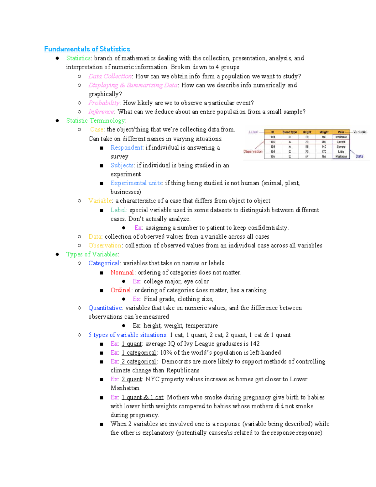 Stats 101: Exam 1 Notes on Fundamentals of Statistics - Studocu