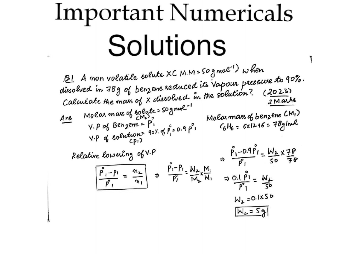 Important Numerical Solutions for Chemistry (2023) - Studocu