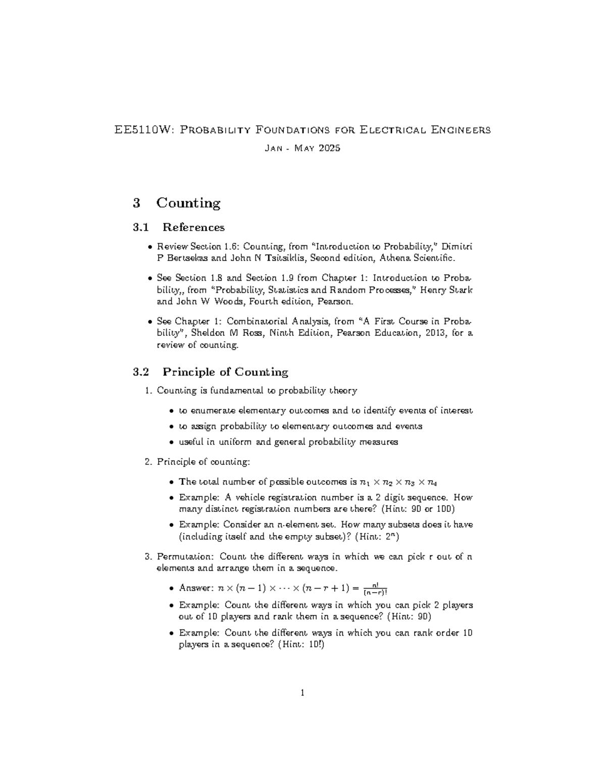 EE5110W: Counting Principles in Probability Foundations Notes - Studocu