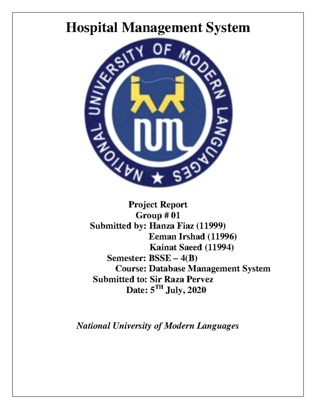 BSSE 4B(M) - Final Project Report on Hospital Management System - Studocu