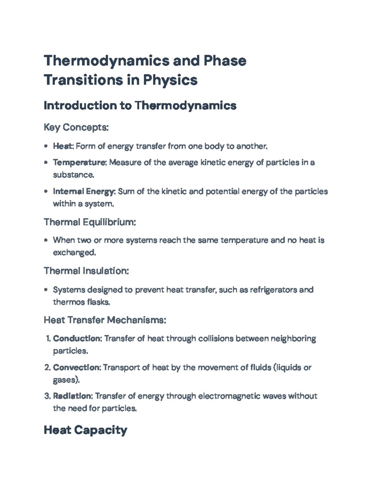 Thermodynamics and Phase Transitions Overview (PHYS101 Lecture Notes ...