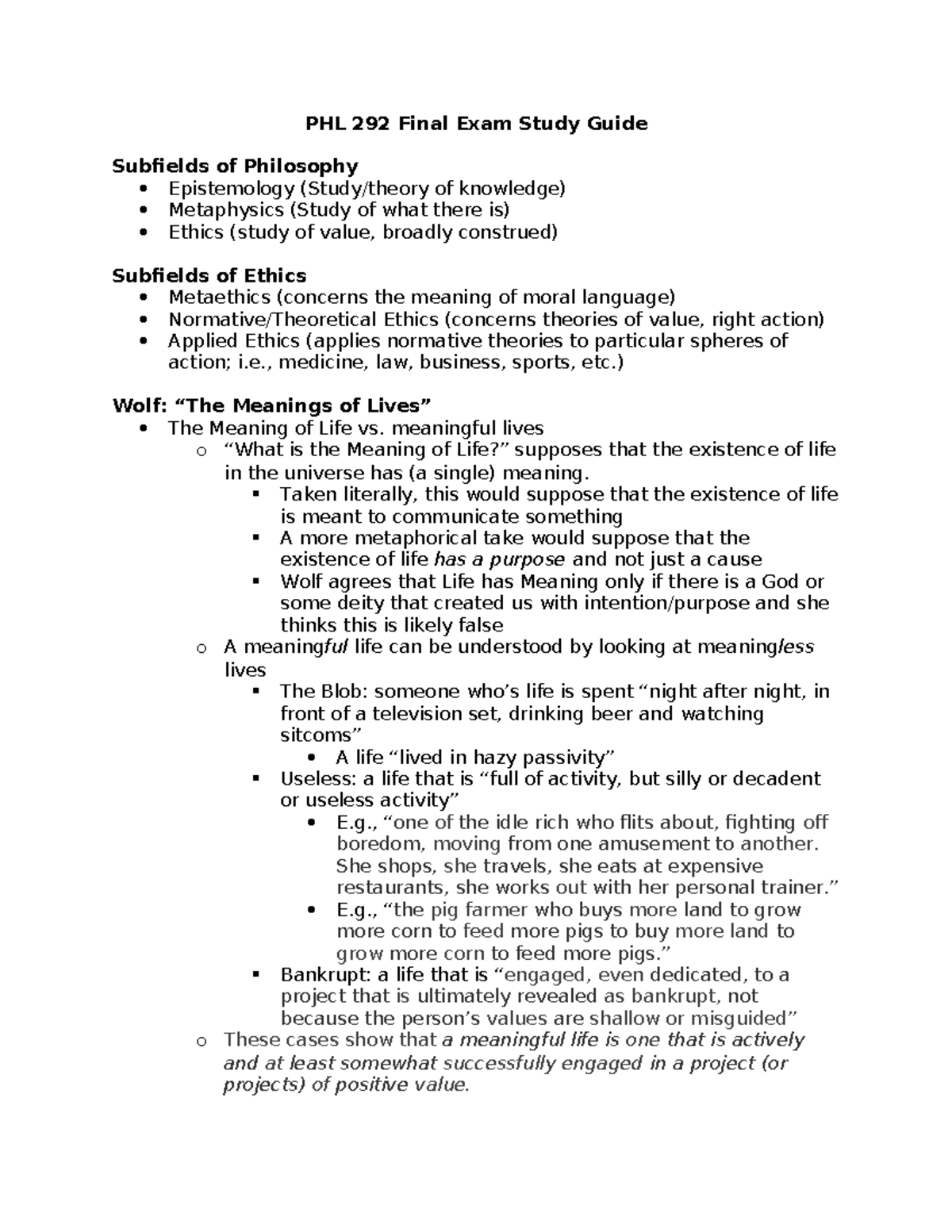 PHL 292 Final Exam Study Guide: Ethics, Euthanasia, and Abortion - PHL ...