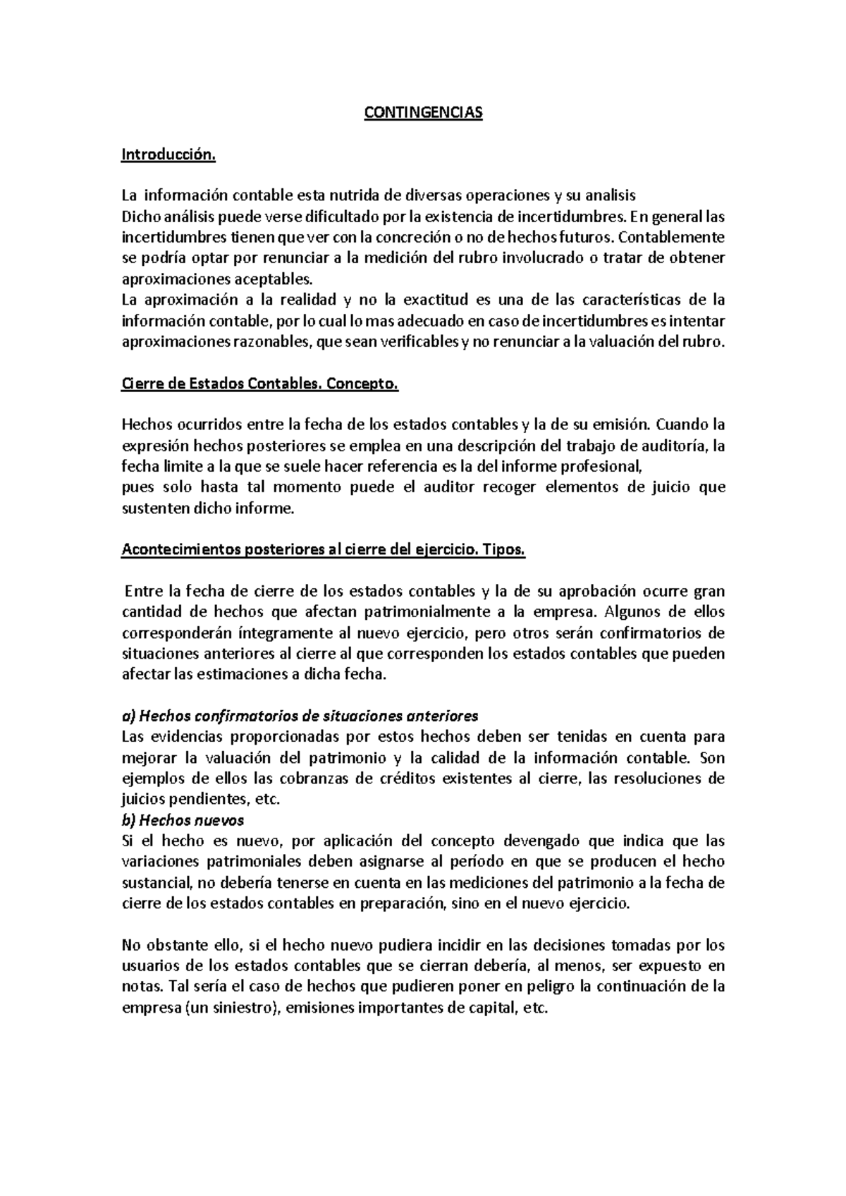 Contingencias en Contabilidad: Resumen y Análisis - Studocu