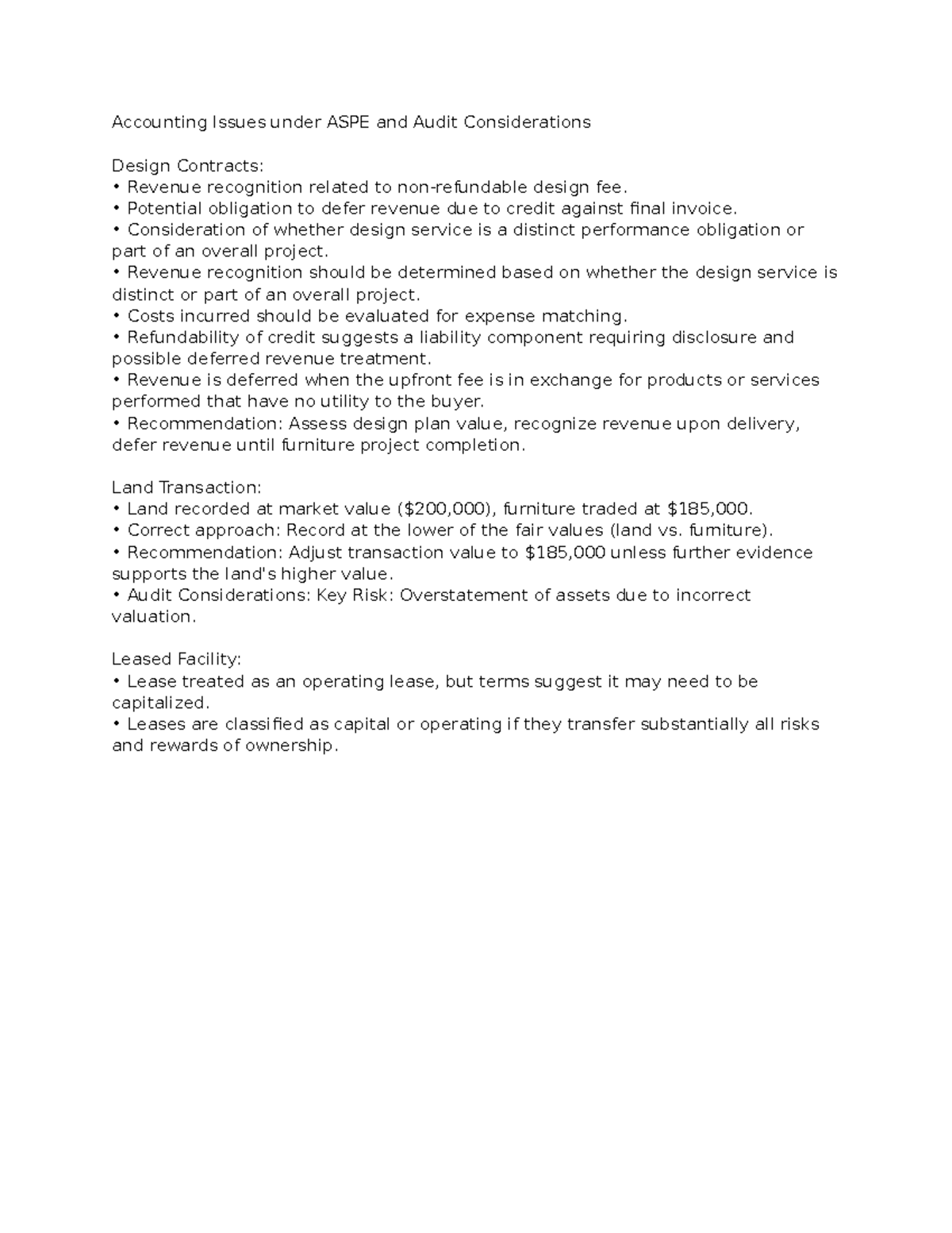 Financial Reporting 1 - note - Accounting Issues under ASPE and Audit ...