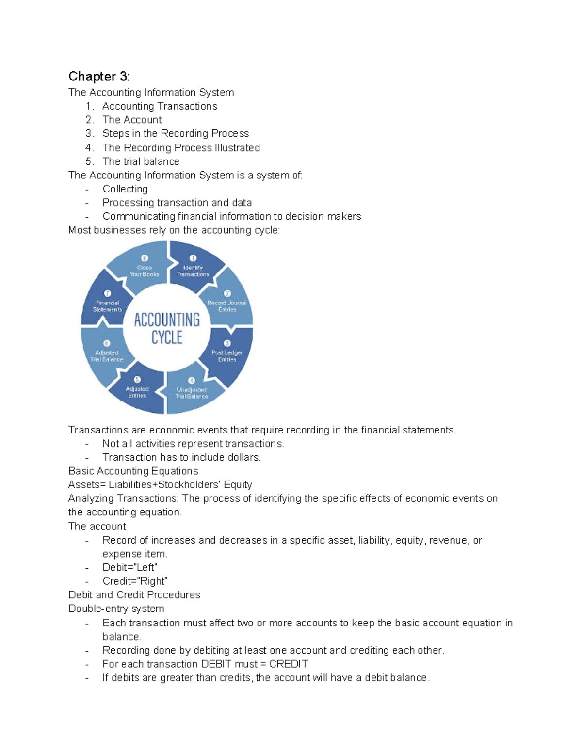 Accounting notes - chapter 3: The accounting information system - Studocu