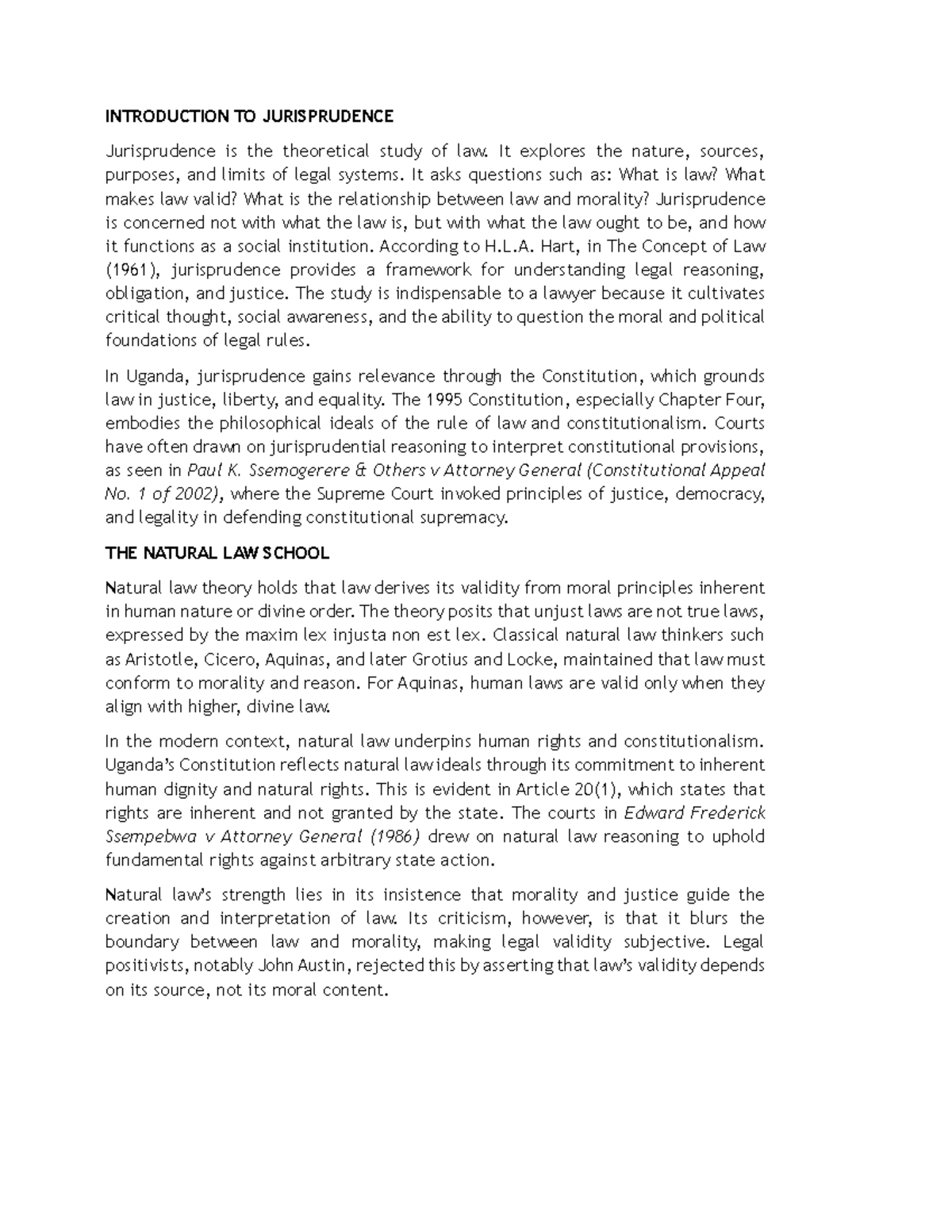 Short Notes on Jurisprudence I: Key Theories and Concepts - Studocu