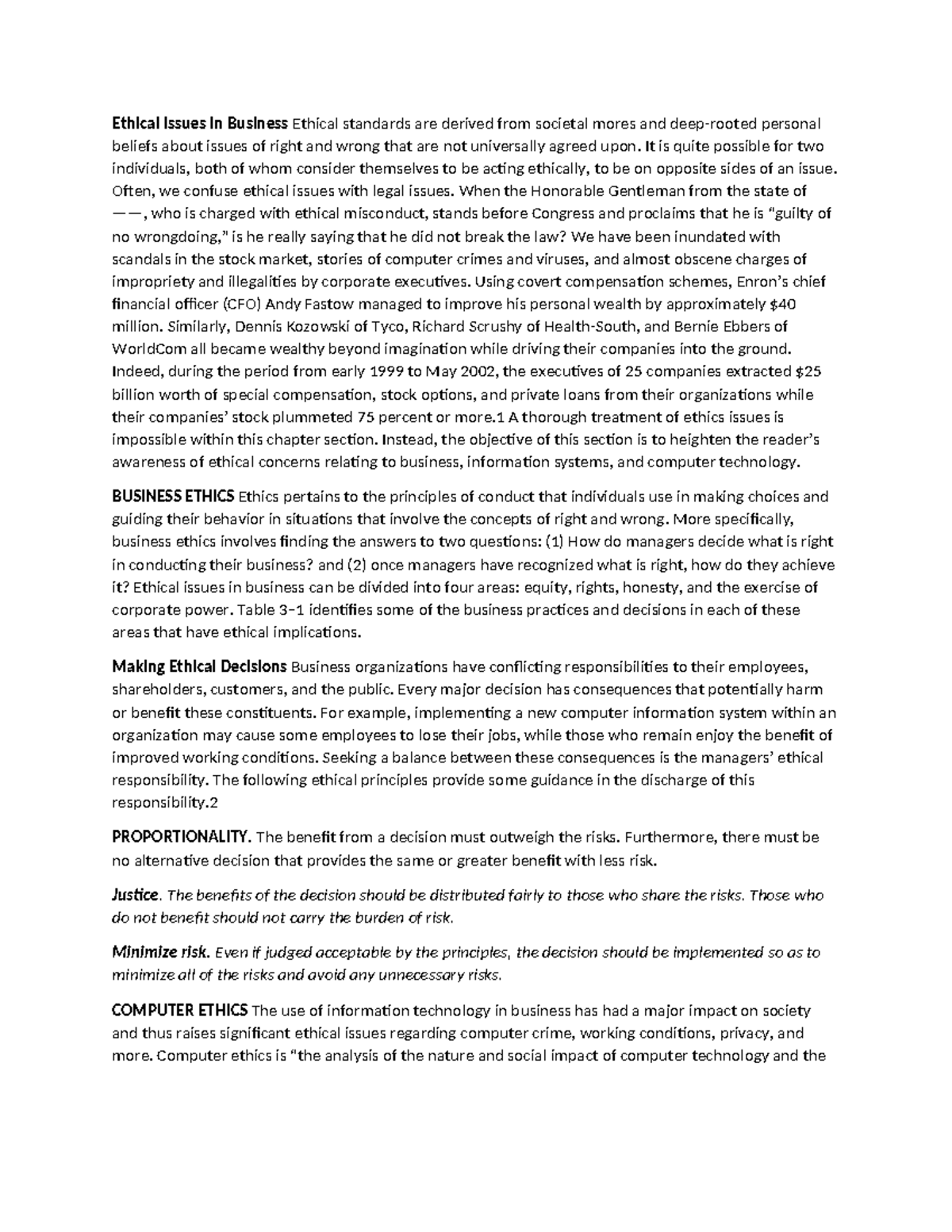 Chapter 3 AIS - summarize - Ethical Issues in Business Ethical ...
