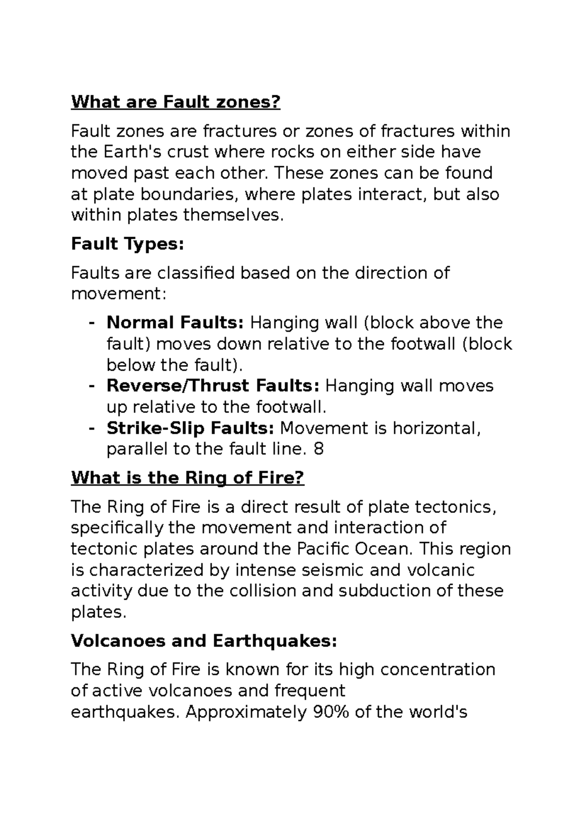 Fault Zones and the Ring of Fire: An Overview - Studocu