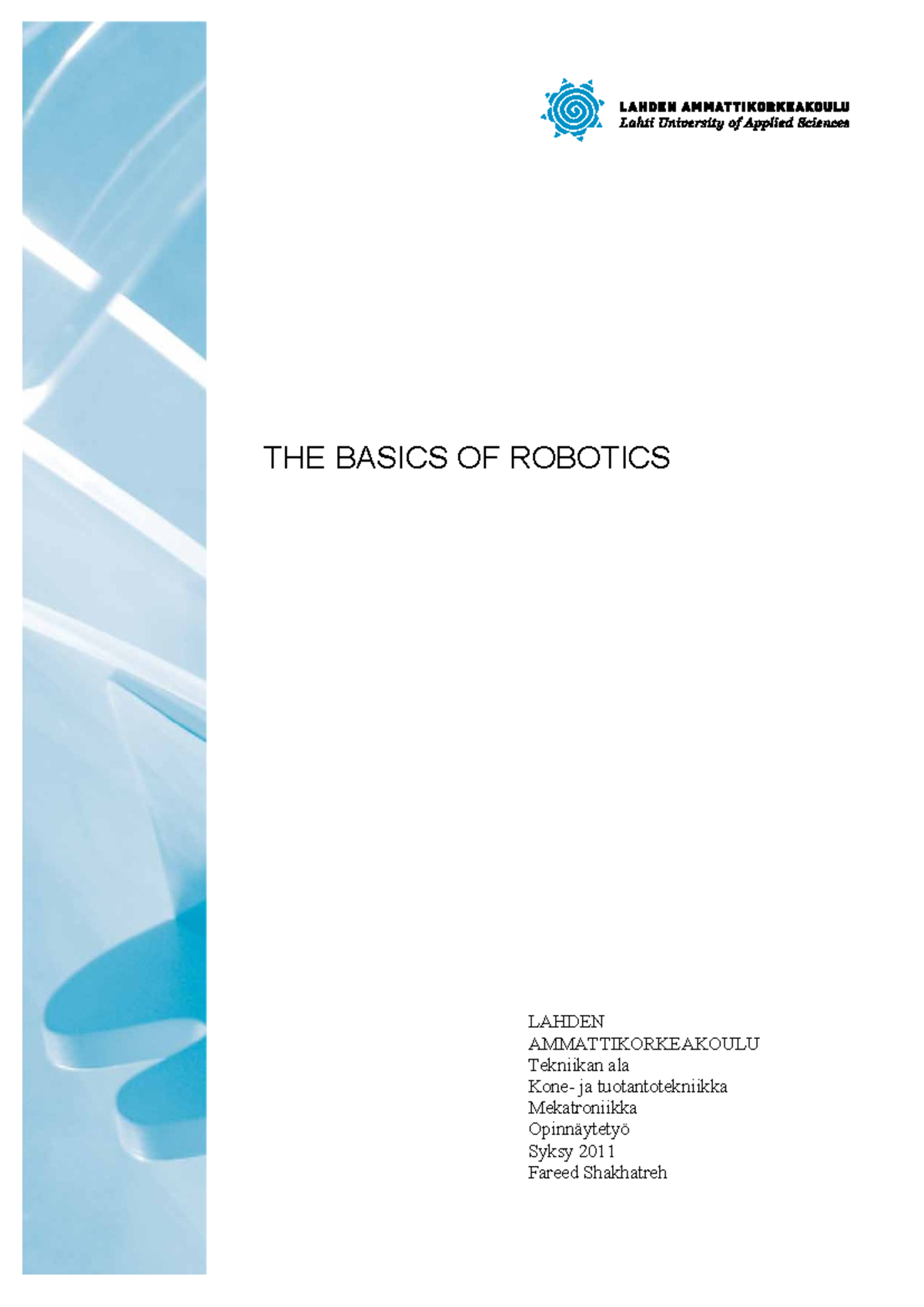 Basic Concepts in Robotics (Mechatronics Thesis, Autumn 2011) - Studocu