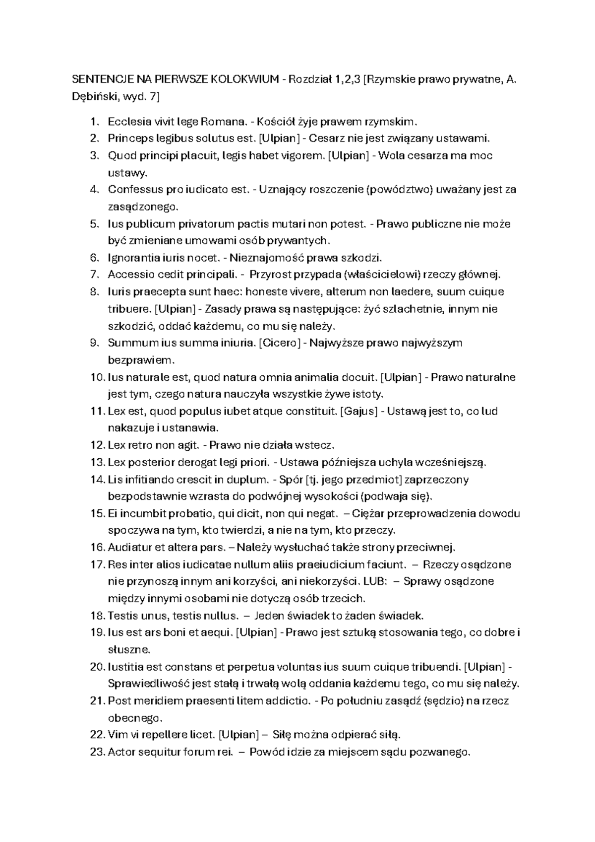 SENTENCJE NA KOLOKWIUM 1 PRZEDMIOT: PRAWO PRYWATNE - Studocu