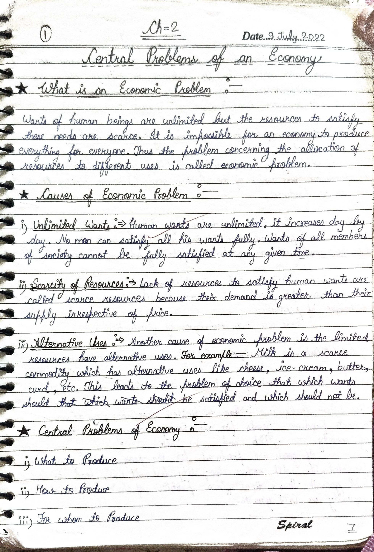 Class 11 Economics Notes: Central Problems of an Economy and PPC - Studocu