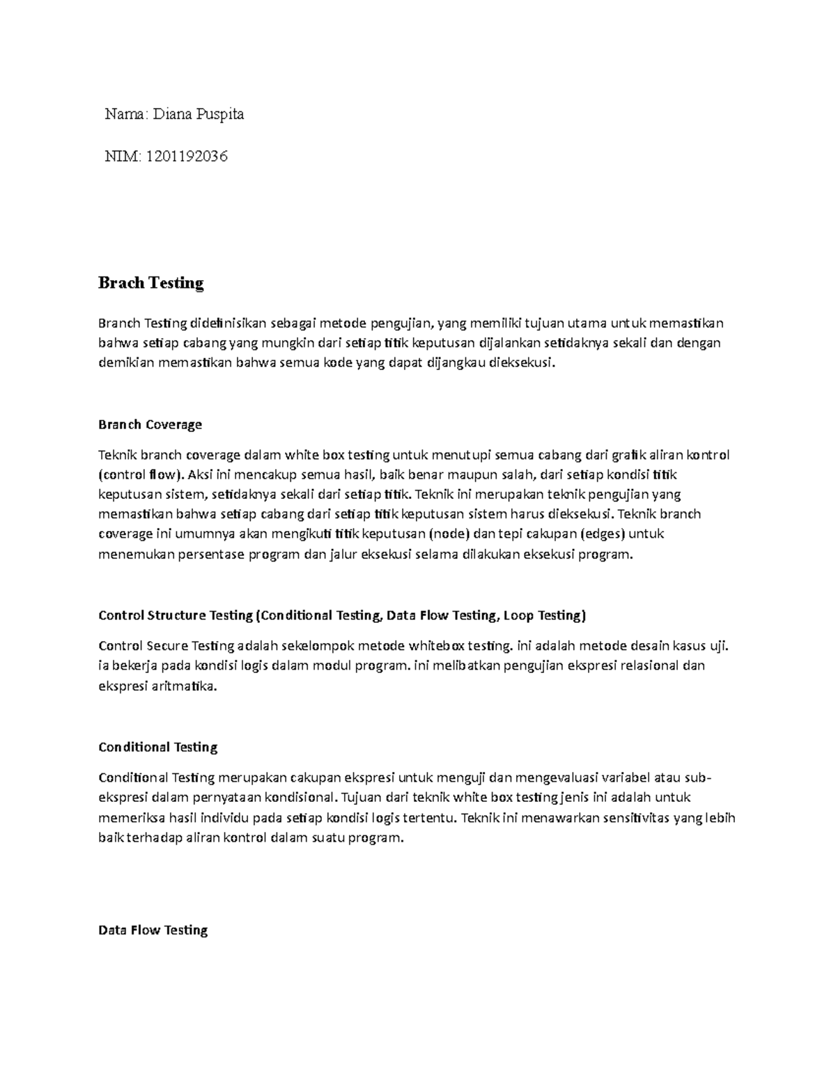 Brach Testing: Teknik dan Metodologi dalam White Box Testing - Studocu